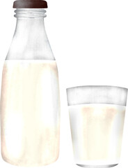 glass of milk and bottle