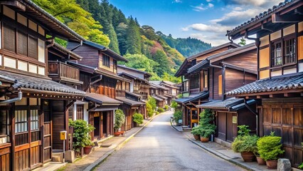 Traditional Japanese townhouses line the streets of Ookawauchiyama , Japan, architecture, heritage, wooden, houses