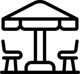 Simple line icon of a street cafe table with umbrella providing shade