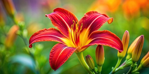 Vibrant red and yellow lily in full bloom, lily, flower, red, yellow, vibrant, bloom, nature, garden, petal, plant