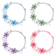 floral circle frame featuring four different colour concepts
