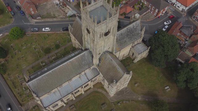 Drone. UK village. Church. Middle class housing estate. Hull.UK. 6.7.2024