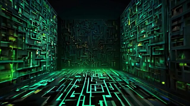 Binary code tunnel of matrix square box chamber Generative AI