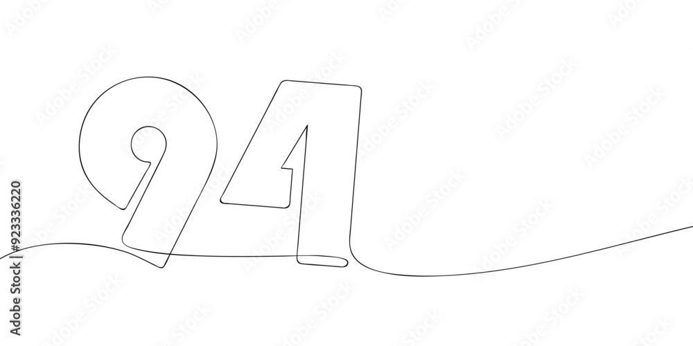 Aufkleber a single line drawing of a ninety four symbol. continuous line ninety fourth number icon. one line i