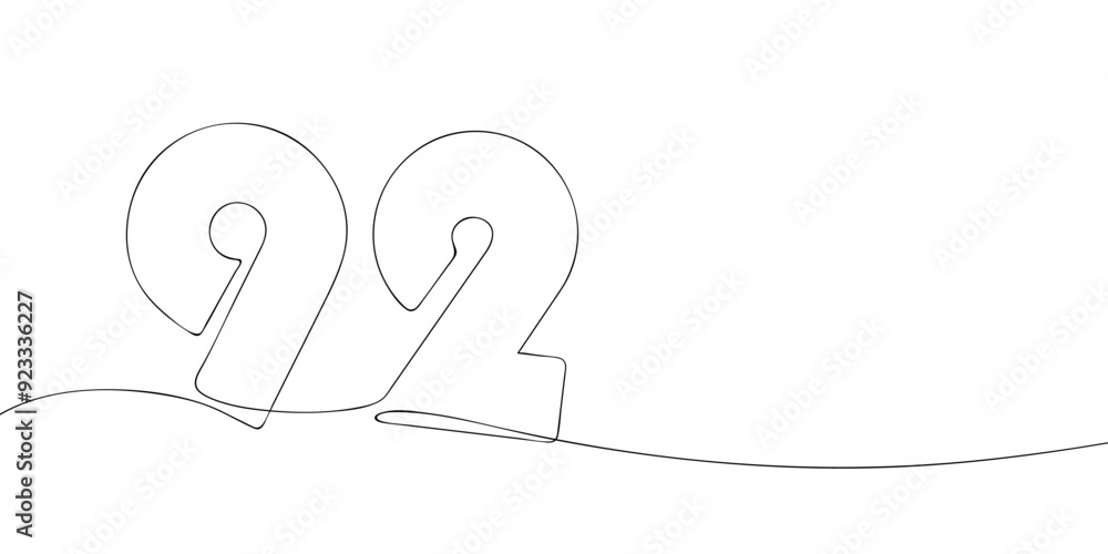 Poster a single line drawing of a ninety two symbol. continuous line ninety second number icon. one line ic