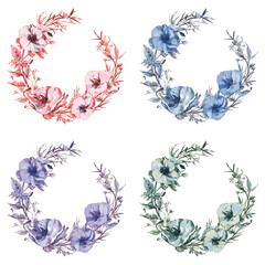 floral circle frame featuring four different colour concepts

