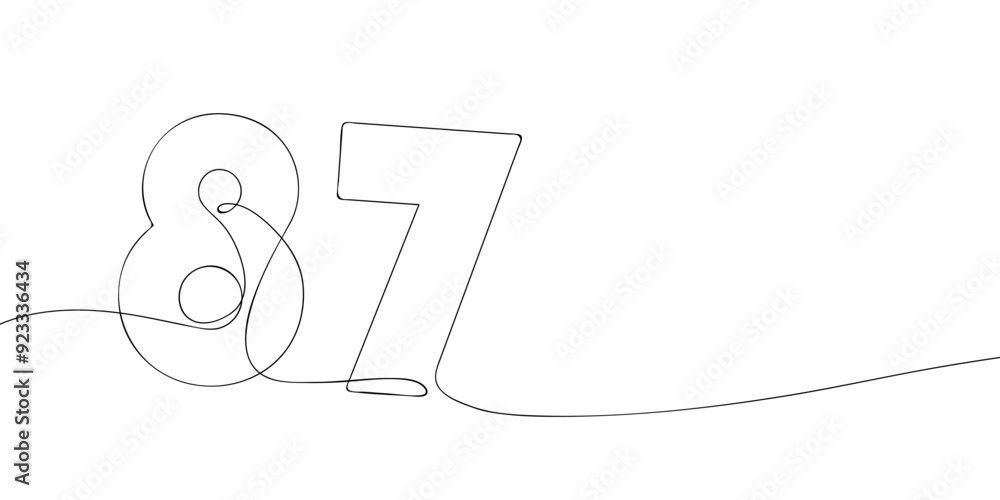 Aufkleber a single line drawing of a eighty seven symbol. continuous line eighty seventh number icon. one line