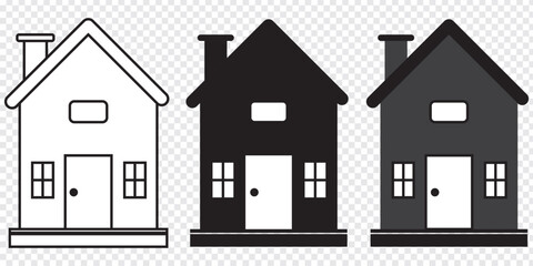 Collection home icons. House symbol. Set of real estate objects and houses black icons isolated on white background. Vector illustration.Eps10.