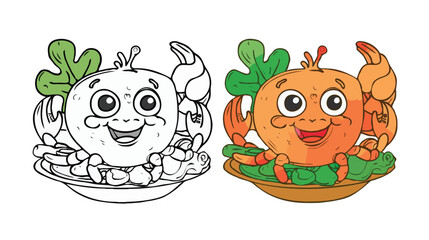 coloring page cartoon character eating a food vector illustration coloring book