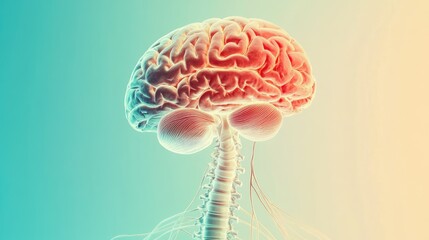 Obraz premium Human brain and spinal cord anatomy isolated on a colored background with space for educational content.
