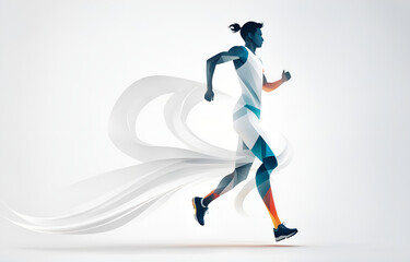 A silhouette of an athlete, in motion, telephoto lens, full of power, smooth lines, white background, sports aesthetics