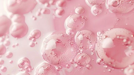 Close-up of pink bubbles clustered together, creating a delicate and whimsical pattern, evoking a playful and dreamy atmosphere.