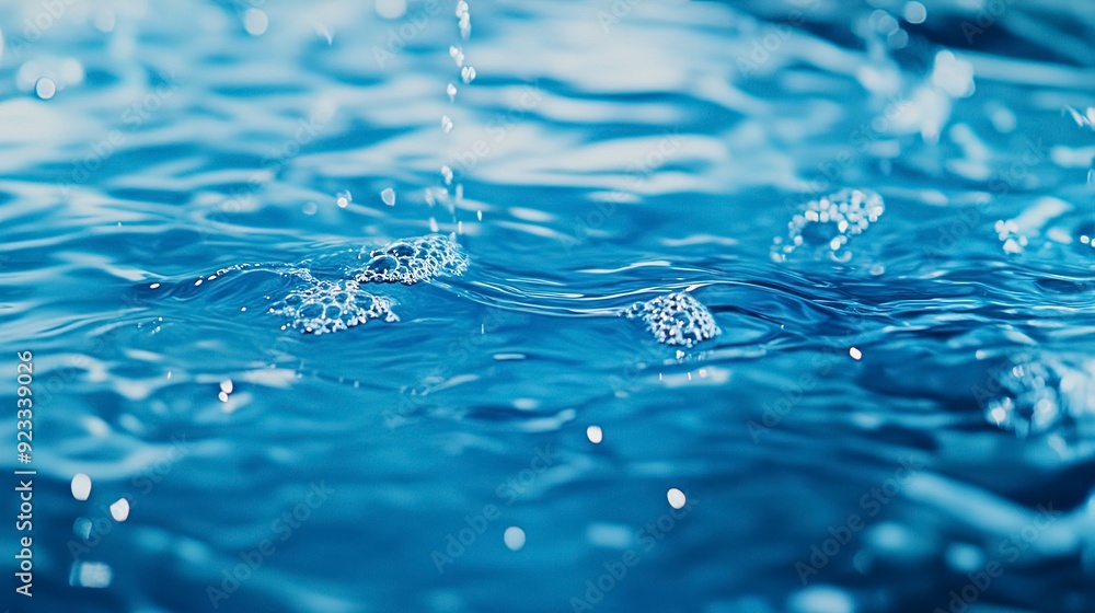 Poster blue water with ripples on the surface. defocus blurred transparent blue colored clear calm water su