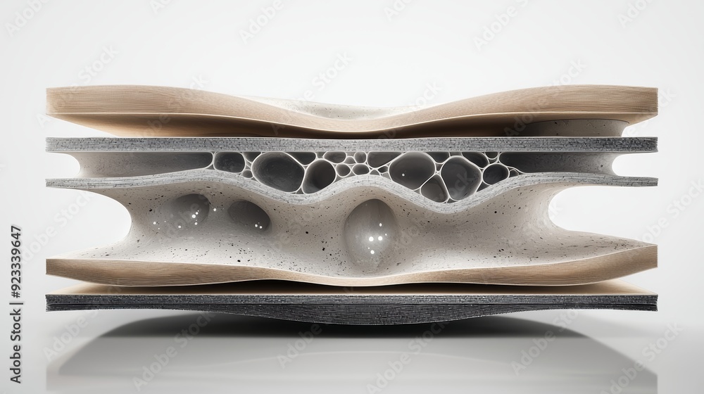 Poster abstract layered structure showcasing intricate designs and textures in a modern aesthetic. ideal fo