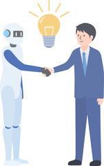 ロボットとスーツの男性が協力するイメージ