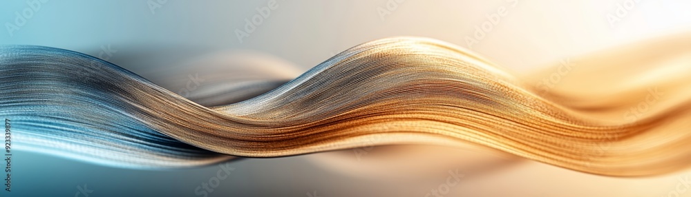 Poster abstract wave design with smooth curves in blue and gold colors, creating a sense of motion and eleg