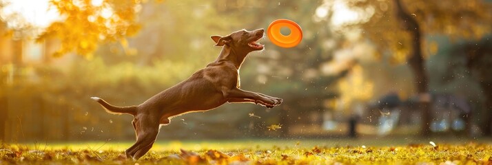 Dog leaping to catch a Frisbee in mid-air while playing in a park, showcasing a sporting event and athletic skill.