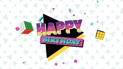Colorful geometric design background with Happy Birthday written in stylized font. Perfect for birthday greetings
