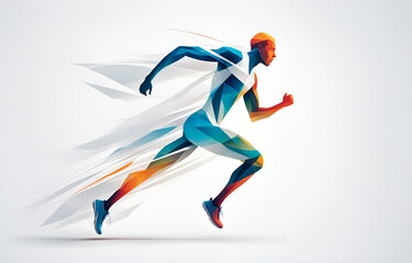 Obraz premium A silhouette of an athlete, in motion, telephoto lens, full of power, smooth lines, white background, sports aesthetics