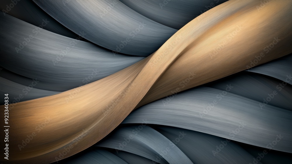 Aufkleber an abstract design featuring smooth, flowing lines in shades of blue and gold, creating a harmonious