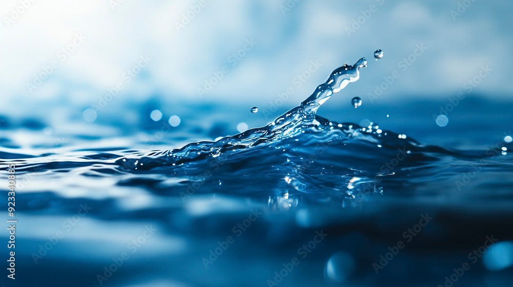 Poster blue water with ripples on the surface. defocus blurred transparent blue colored clear calm water su