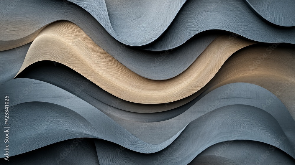 Poster abstract wave pattern in soft colors, showcasing a tranquil blend of curves and textures, ideal for 