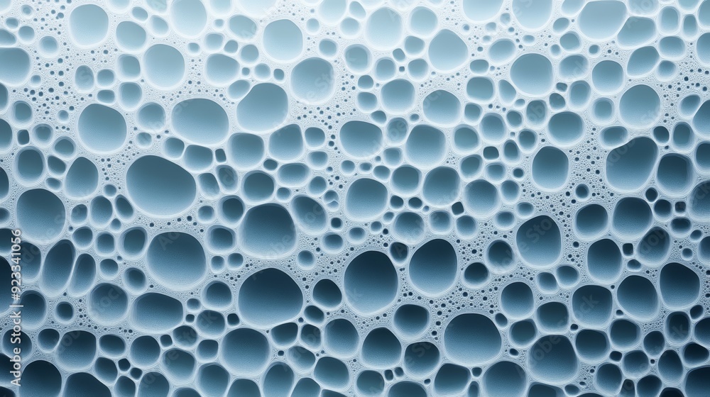 Poster a close-up view of textured bubbles in blue tones, highlighting the intricate patterns and organic s