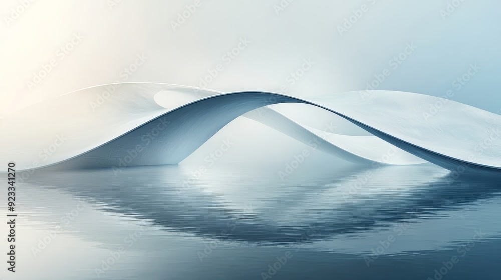 Poster elegant abstract landscape with soft curves and reflective surfaces, creating a serene and tranquil 