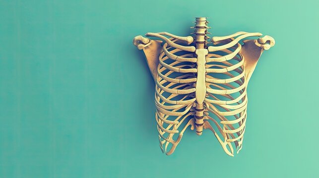 Human rib cage anatomy isolated on a plain color background, with ample space for text overlays.