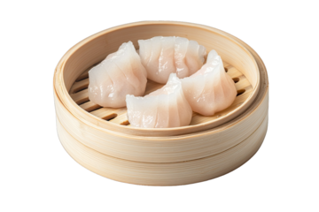 Dim sum dumpling with shrimp filling isolated on white background