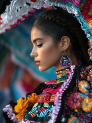 Cultural Celebration: Traditional Mexican Dancer in Vivid Costume
