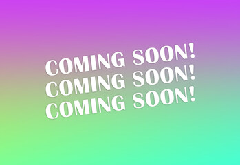 Coming Soon green and purple gradient graphic. Website construction, commerce, marketing advertising announcement concept.