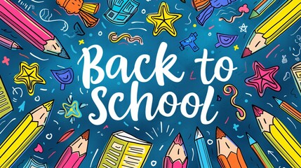 Naklejka premium colorful back to school text on blue background