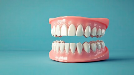 Fototapeta premium Human teeth anatomy isolated on a plain color background, with room for dental information.