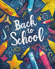 Naklejka premium colorful text back to school on chalkboard