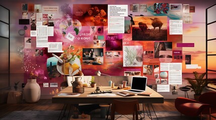 A shared digital mood board displayed during a virtual creative session, showcasing collaborative design discussions in remote work.
