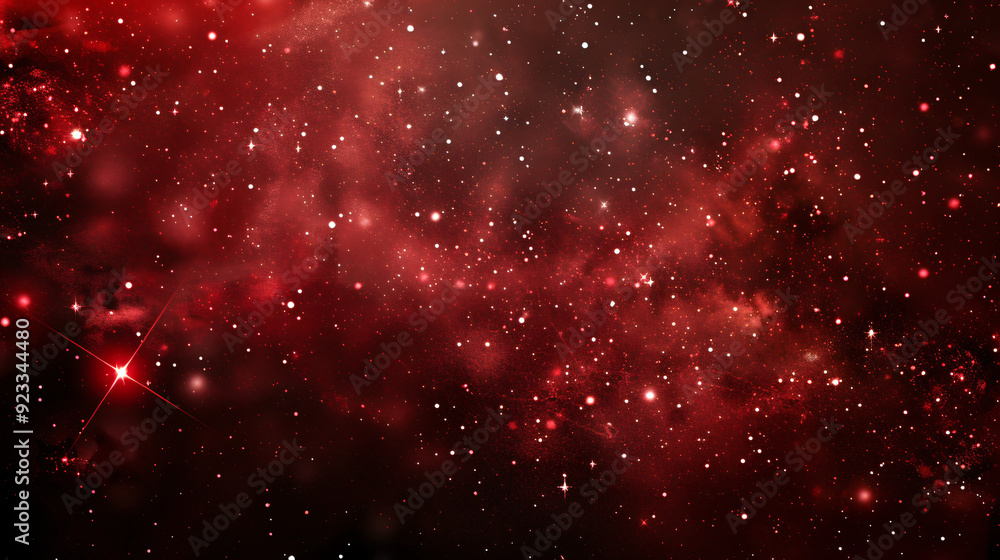 Poster red galaxy with glowing stars and nebulae, a cosmic background showing the universe's vastness