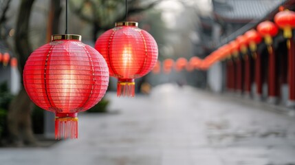 Vibrant Chinese New Year Red Lanterns Double Exposure Silhouette with Glowing Traditional Lights in High-Resolution 8K Close-Up Image