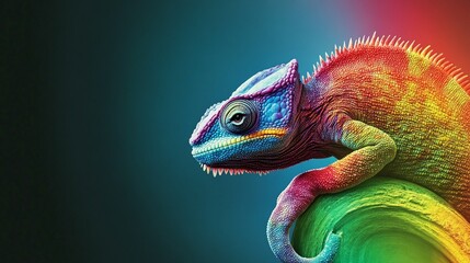 Rainbow Camouflage: Chameleon Blending into a Vibrant Spectrum of Colors