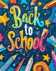 colorful text back to school on chalkboard