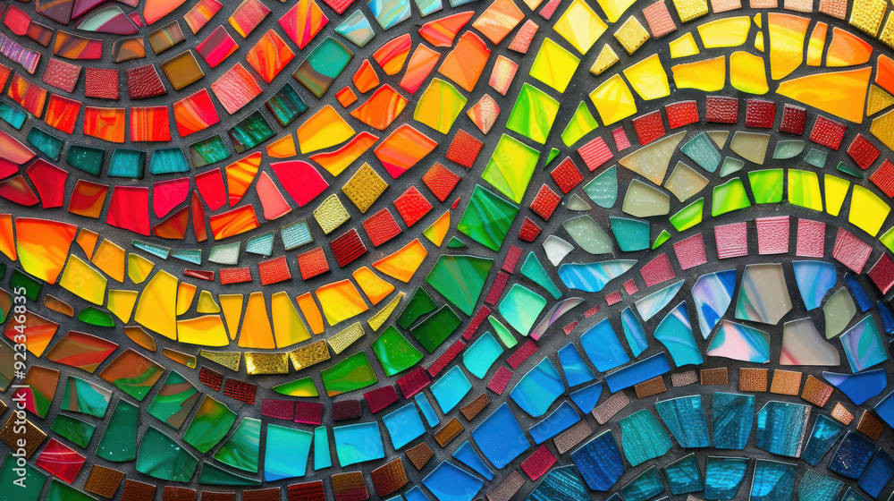 Poster an abstract mosaic background with tiny colorful tiles, creating a vibrant and intricate design.