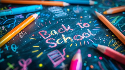 Obraz premium colorful text back to school on chalkboard