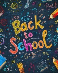 colorful text back to school on chalkboard