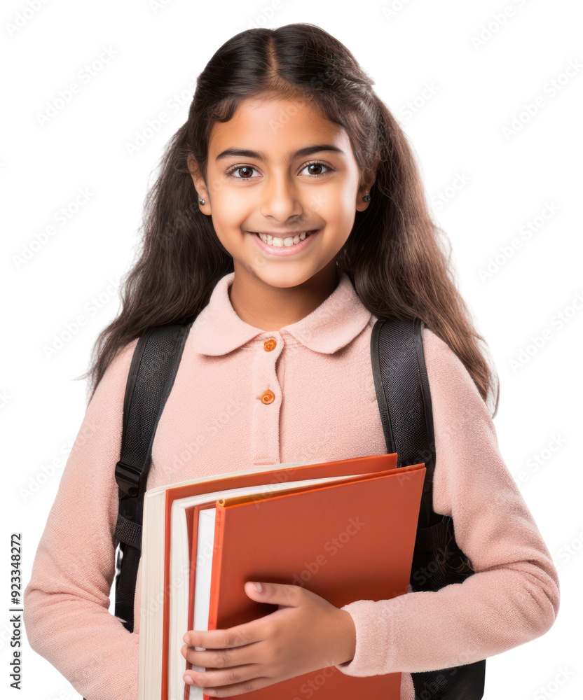 Sticker PNG  Smiling girl holding school books