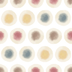 Watercolor abstract circles. Seamless pattern. Simple surface design.