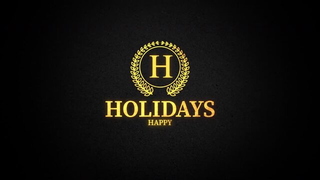 A sleek logo for Holiday's Happy - a restaurant or bar - featuring a golden laurel wreath and bold black text on a black background for a modern and trendy vibe