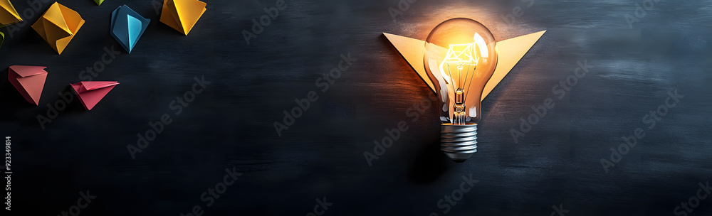 Poster conceptual image showing a light bulb above a blackboard.