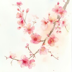 Fototapeta premium Beautiful cherry blossom watercolor painting, delicate pink flowers on a branch. Perfect for spring-themed designs.