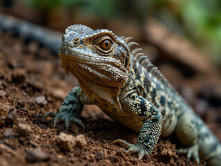 Fototapeta premium a close up of a lizard on a dirt ground