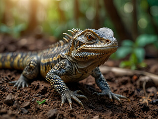 Obraz premium a close up of a lizard on a dirt ground
